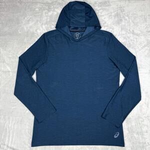 ASICS Blue Lightweight Hooded Long Sleeve Performance Shirt Men Size M Athlete